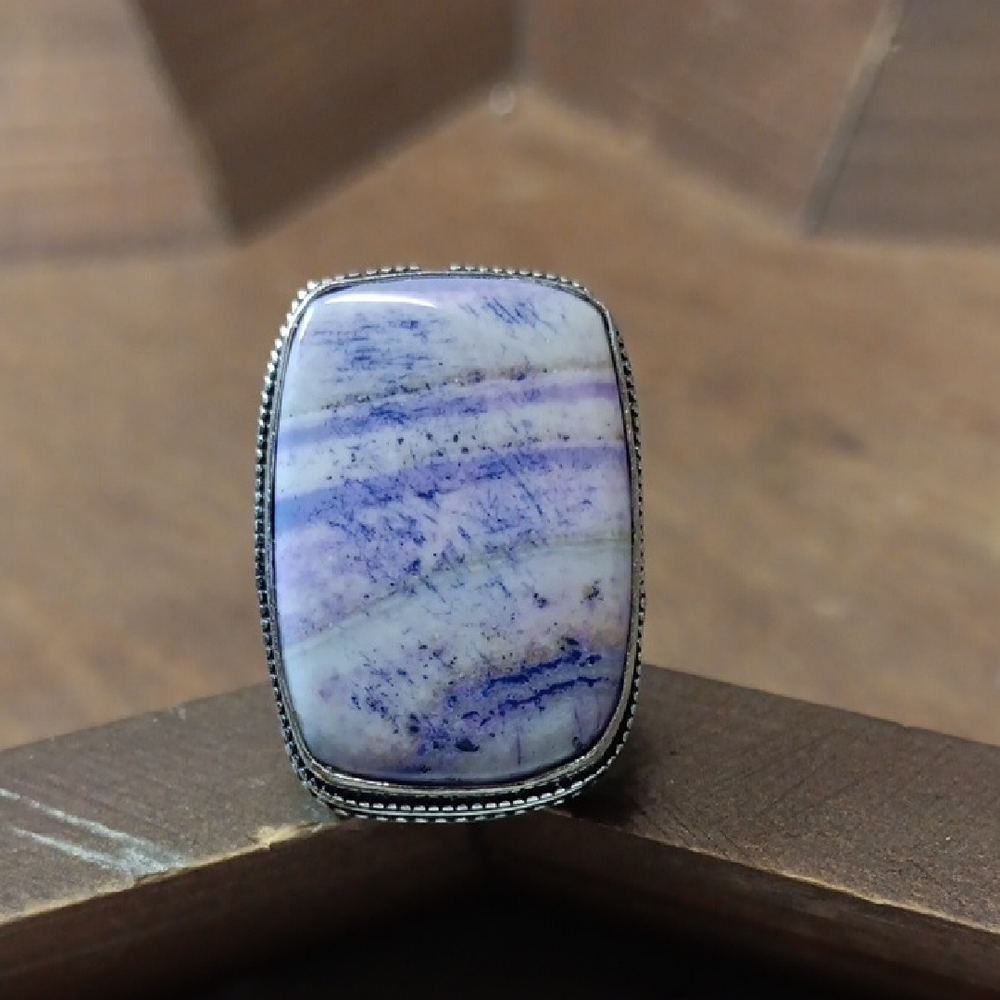 Fabulous, Sz 8, Purple and White Dendritic Opal Agate Rectangular Statement Ring